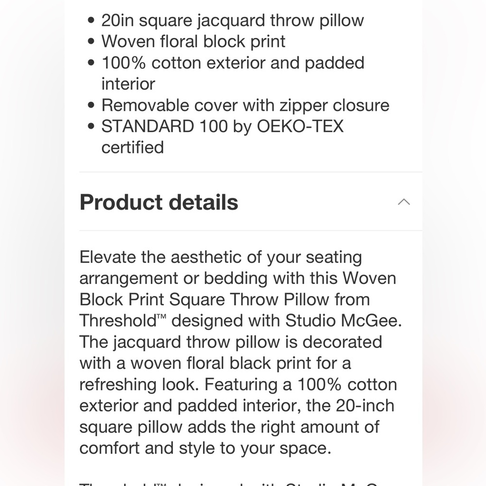 STUDIO MCGEE NWT woven block print square throw pillow -light sage/cream - Picture 5 of 7